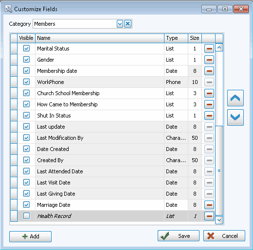 customize fields screen
